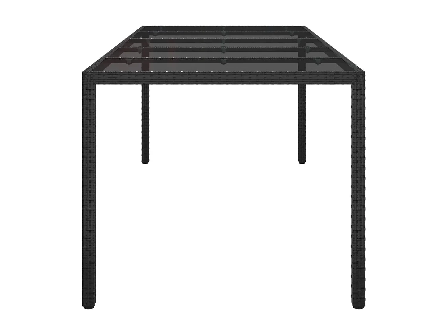 Tuintafel 250x100x75 cm gehard glas en poly rattan zwart