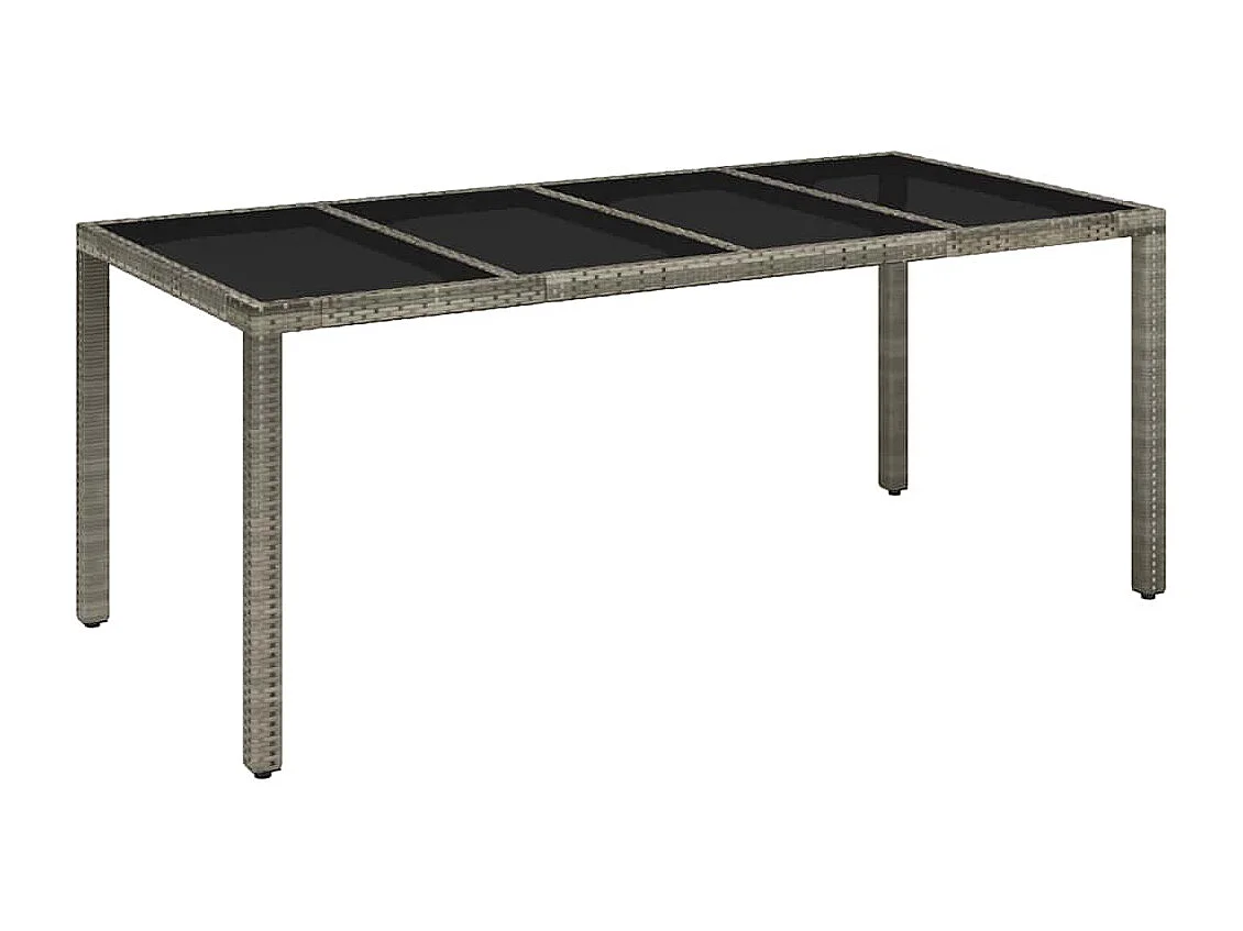 Mesa de jardim com tampo de vidro 190x90x75 cm vime PE cinza
