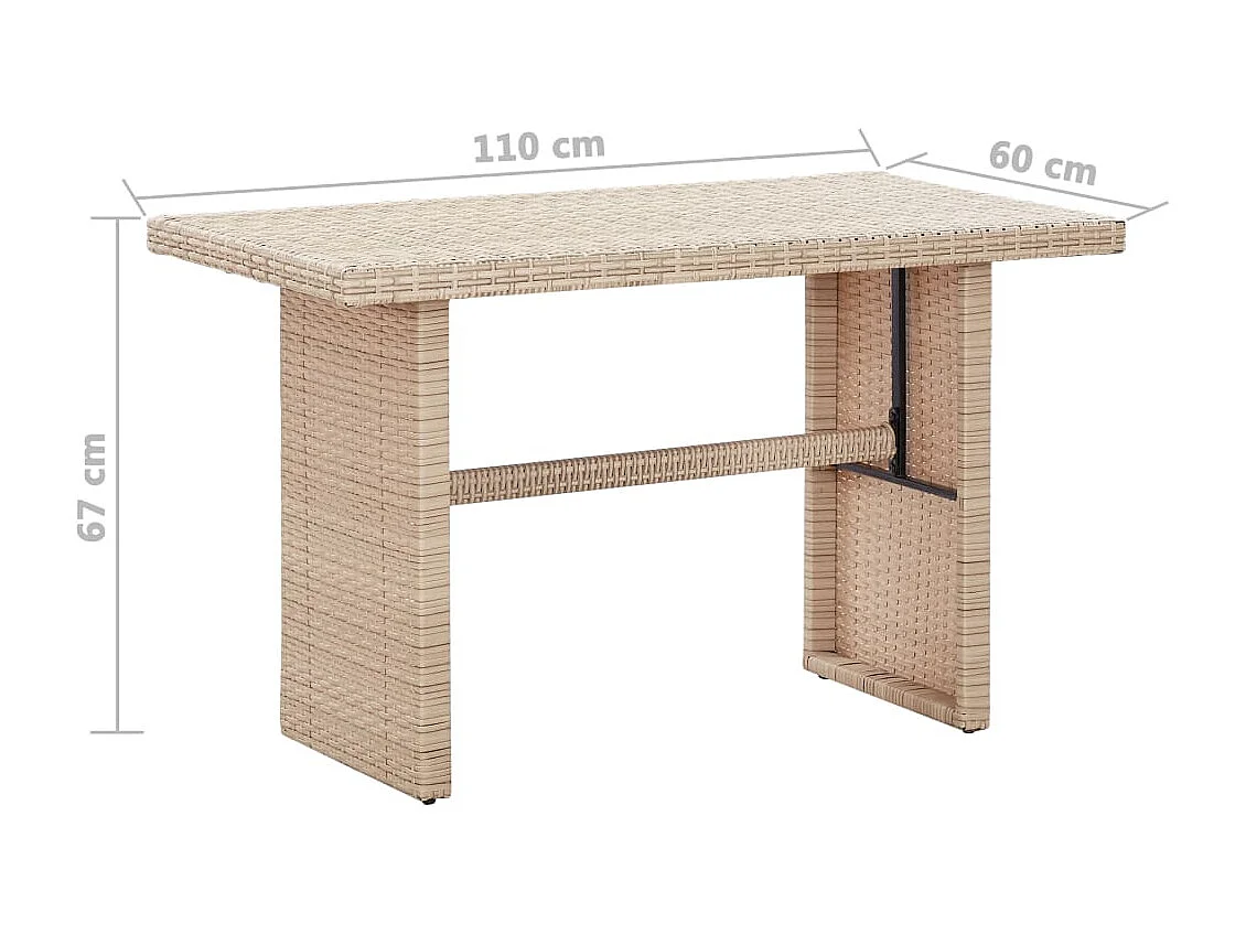 Mesa de jardim 110x60x67 cm vime PE bege
