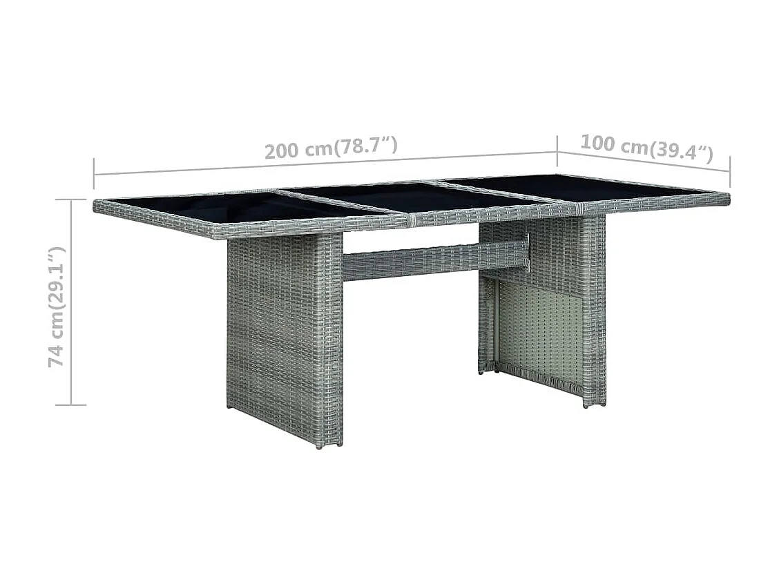 Table de jardin Gris clair Résine tressée et verre trempé