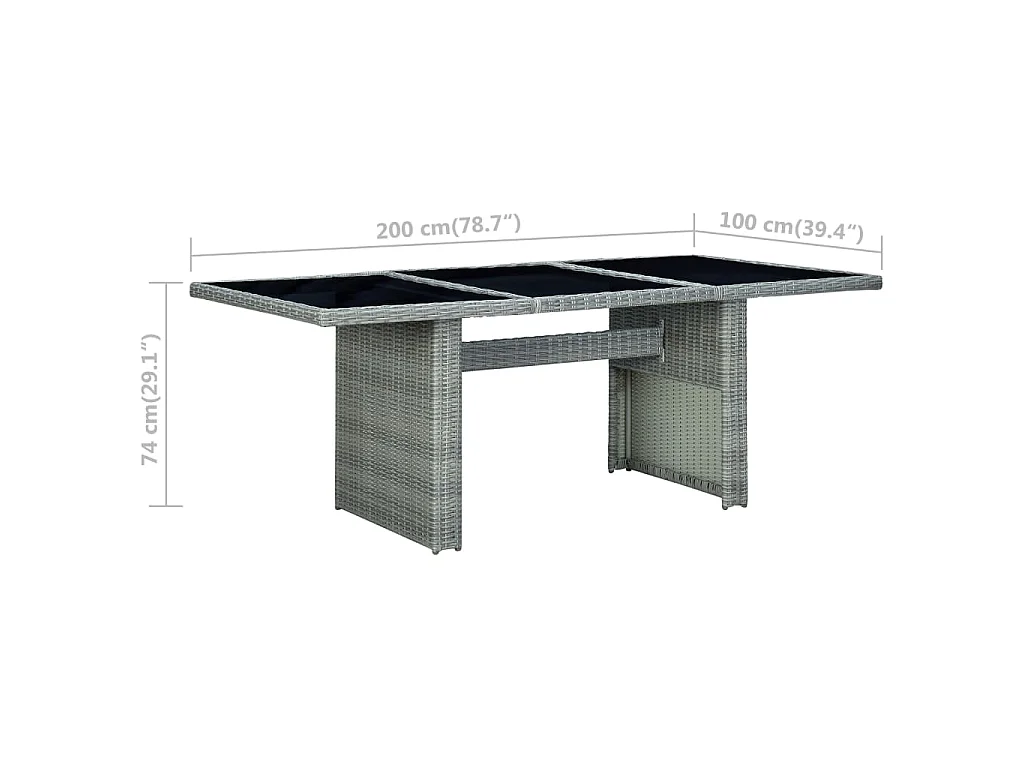 Tavolino da Giardino Grigio Chiaro Polyrattan e Vetro Temperato