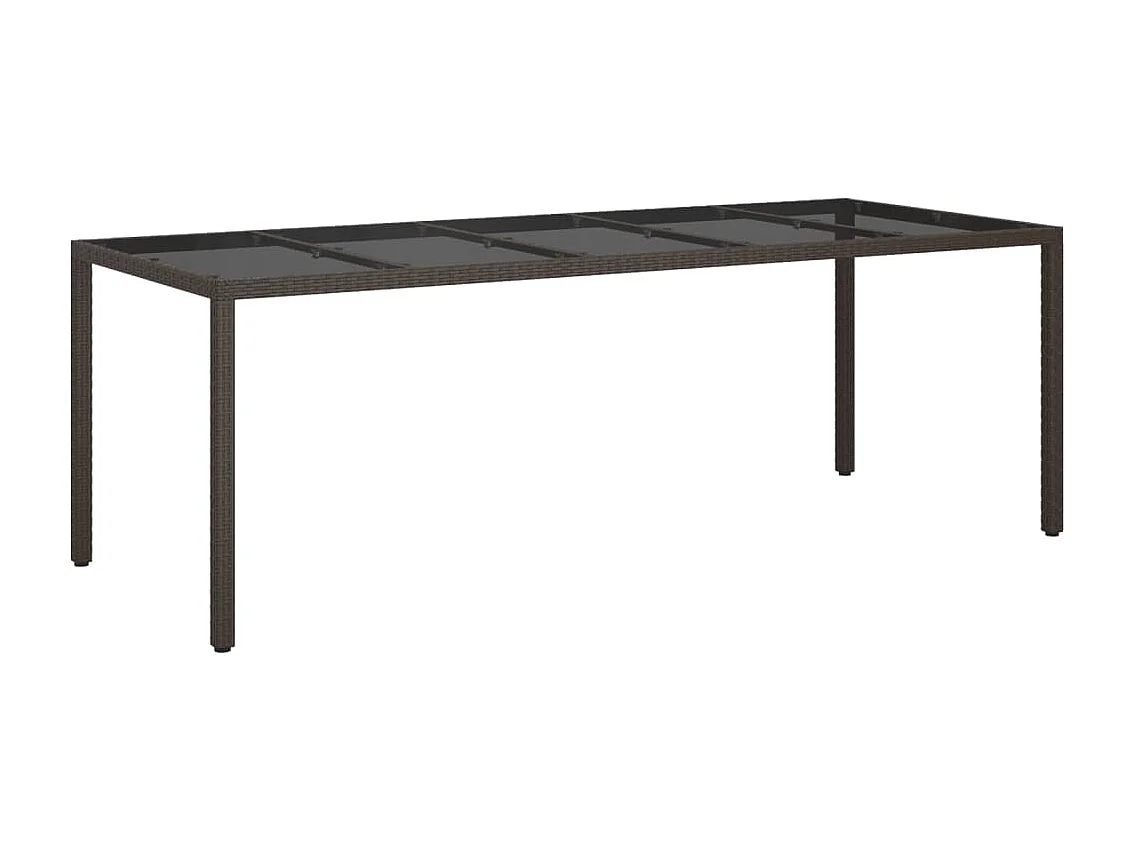 Tuintafel 250x100x75 cm gehard glas en poly rattan bruin