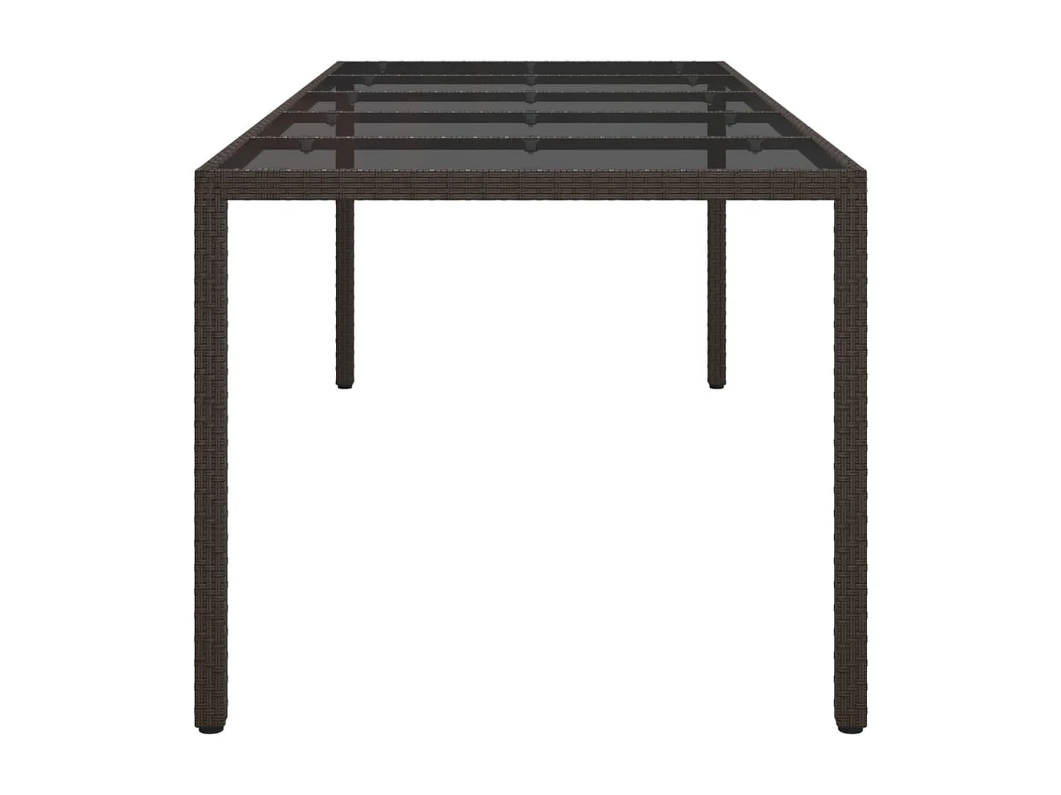 Tuintafel 250x100x75 cm gehard glas en poly rattan bruin