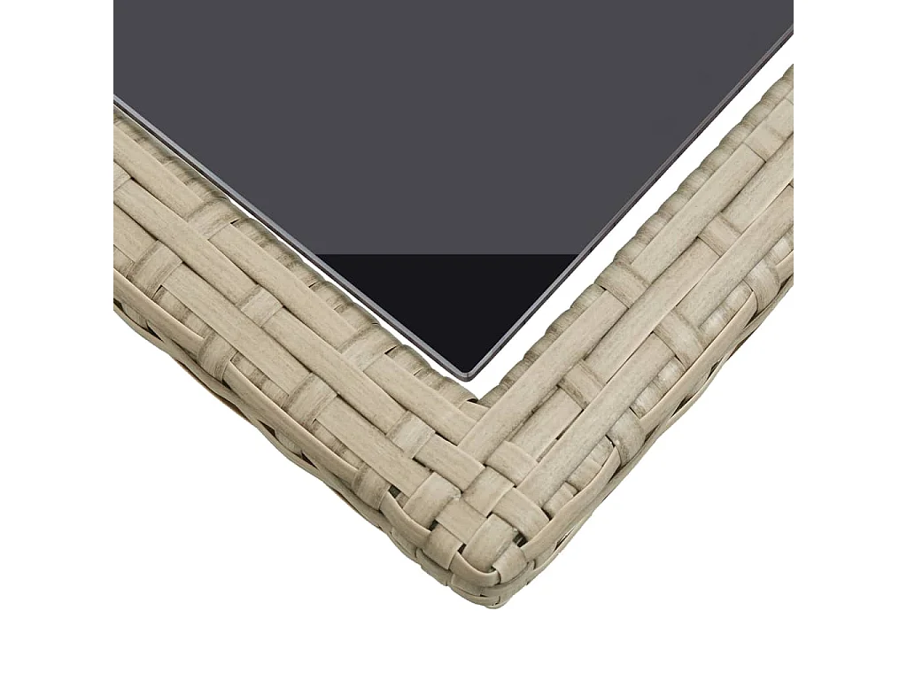 Gartentisch Beige 110×53×72 cm Glas und Poly Rattan