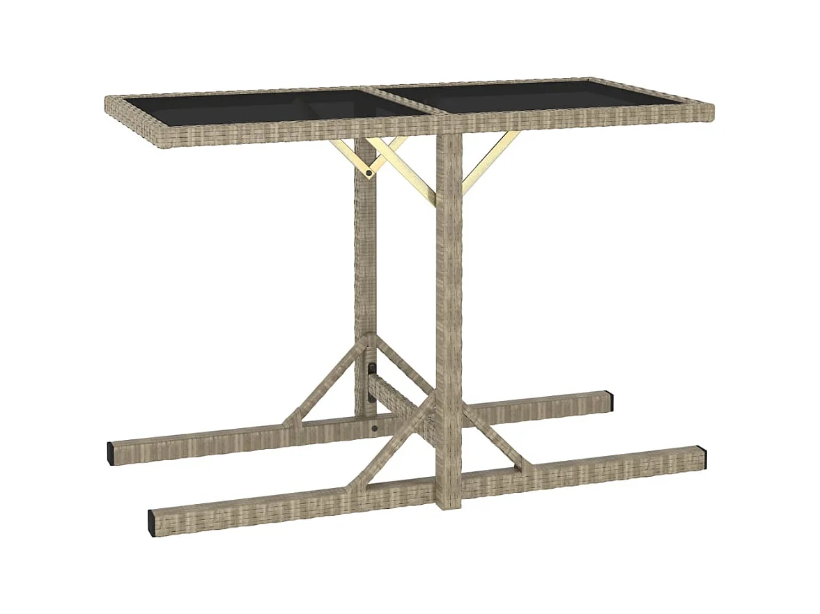 Table de jardin Beige 110x53x72 cm Verre et résine tressée