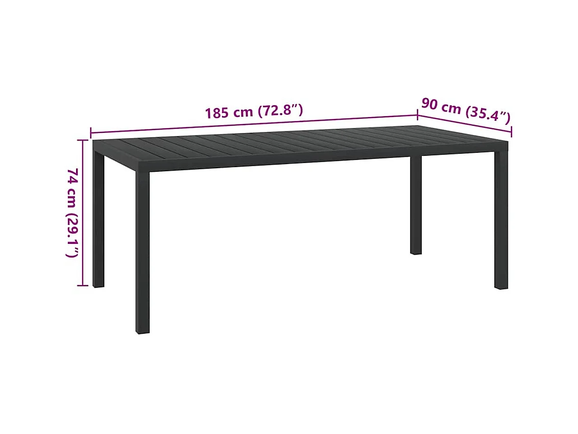 Table de jardin Noir 185 x 90 x 74 cm Aluminium et WPC
