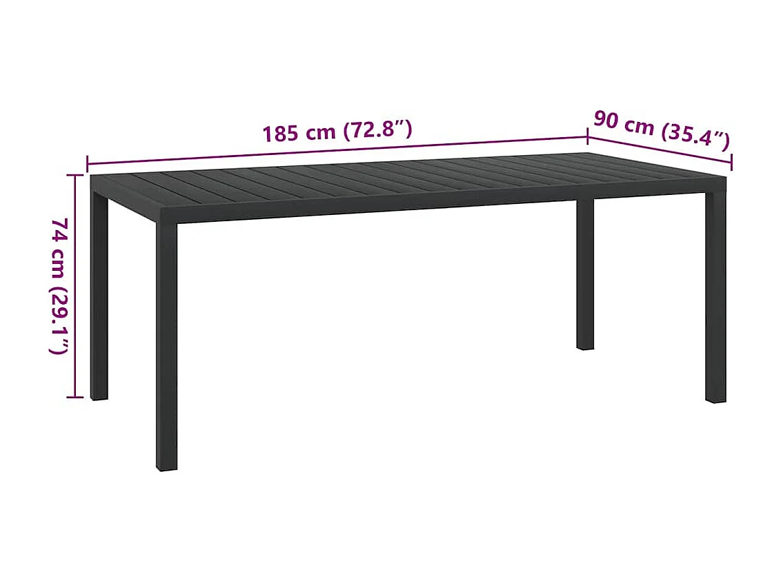 Table de jardin Noir 185 x 90 x 74 cm Aluminium et WPC