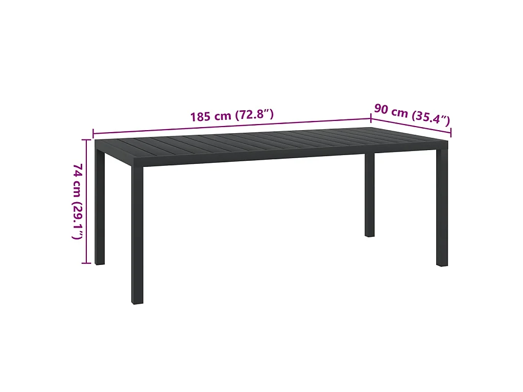Table de jardin Noir 185 x 90 x 74 cm Aluminium et WPC