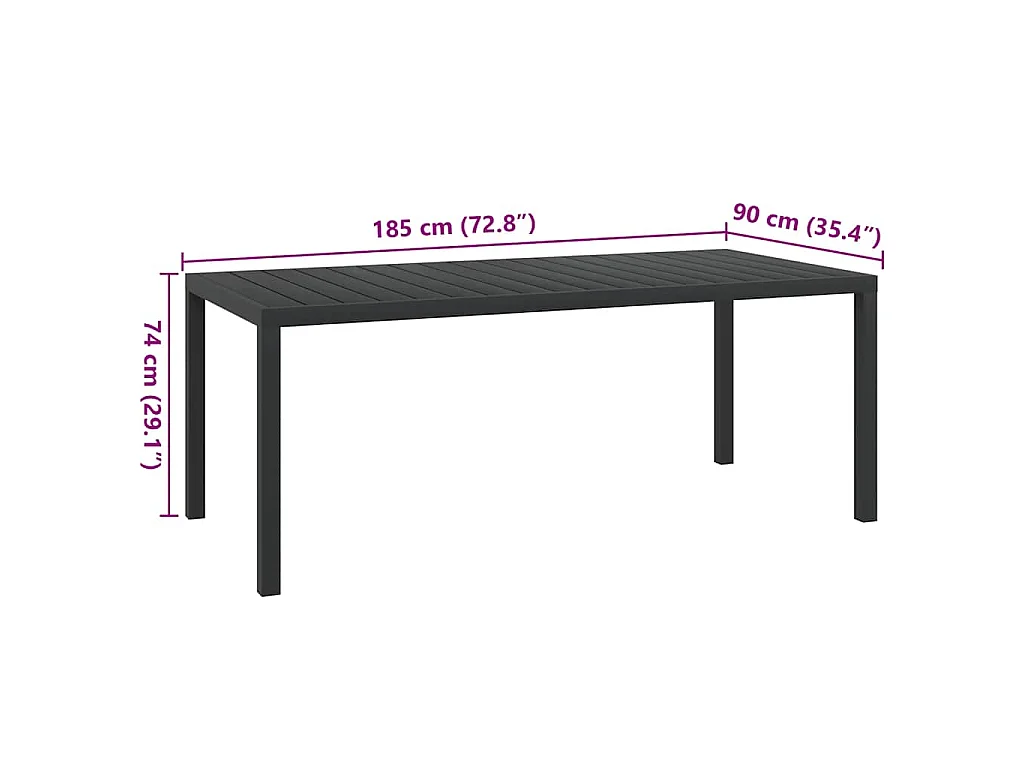 Table de jardin Noir 185 x 90 x 74 cm Aluminium et WPC
