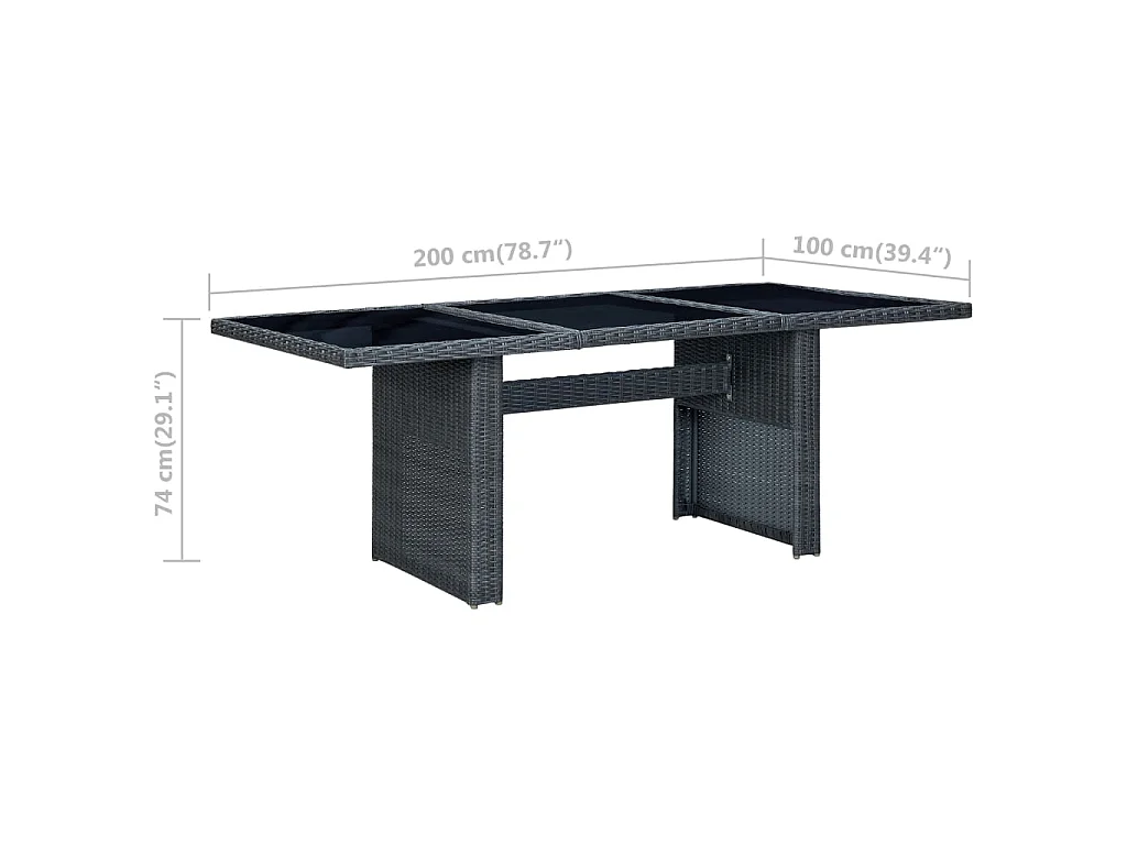 Tuintafel poly rattan en gehard glas donkergrijs
