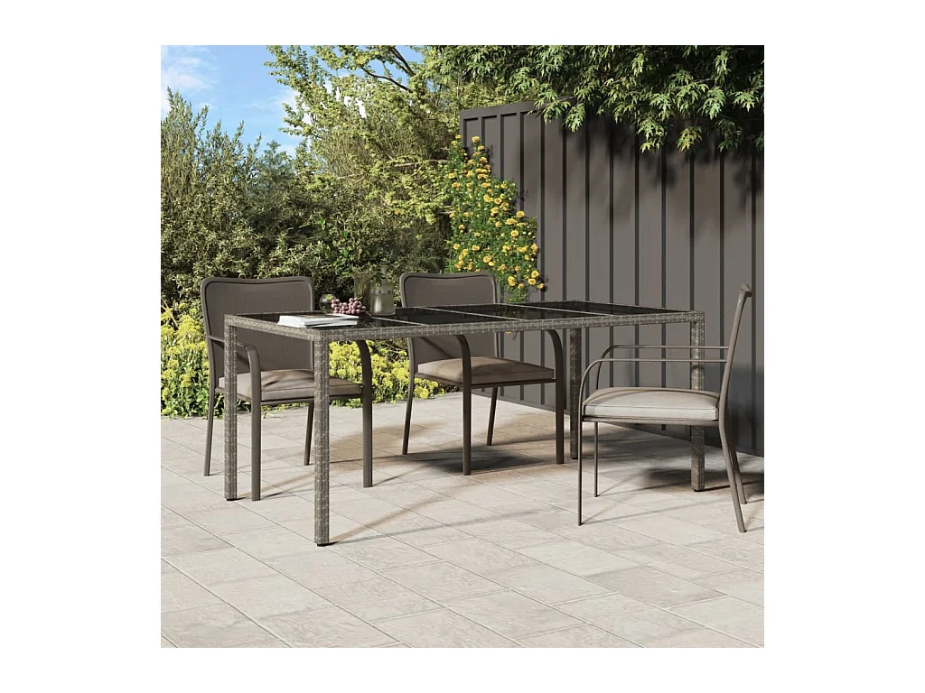 Gartentisch Grau 190x90x75 cm Gehärtetes Glas und Poly Rattan