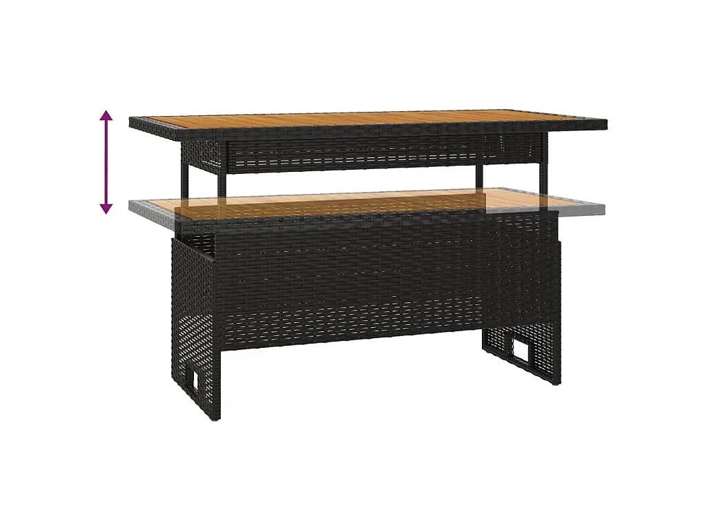 Tuintafel 100x50x43/63 cm acaciahout en poly rattan zwart