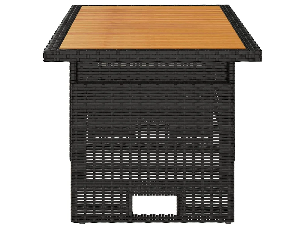 Tavolo Giardino Nero 100x50x43/63cm Massello Acacia Polyrattan
