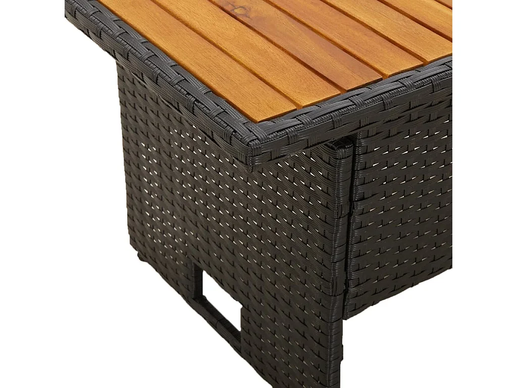 Tavolo Giardino Nero 100x50x43/63cm Massello Acacia Polyrattan