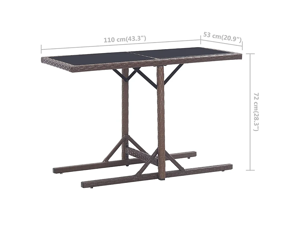 Tuintafel 110x53x72 cm glas en poly rattan bruin