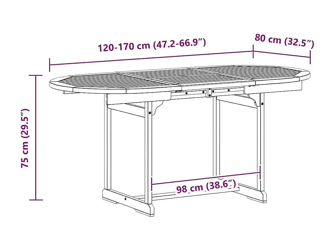Tuintafel (120-170)x80x75 cm massief acaciahout
