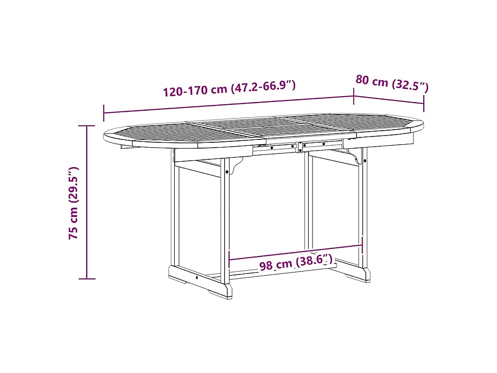 Tavolo da Pranzo per Esterni (120-170)x80x75 cm Massello Acacia
