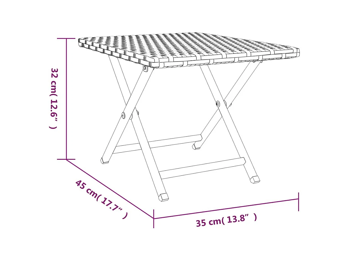 Table pliable noir 45x35x32 cm résine tressée