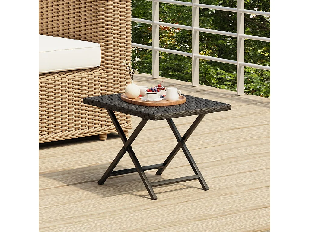 Table pliable noir 45x35x32 cm résine tressée