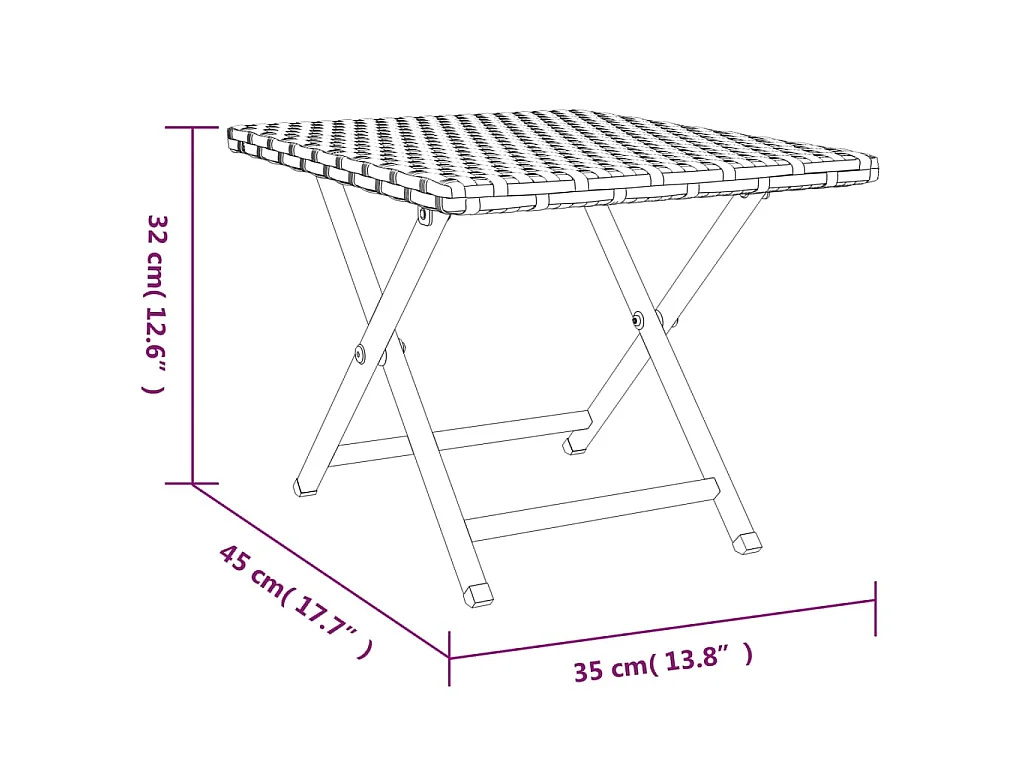 Table pliable noir 45x35x32 cm résine tressée