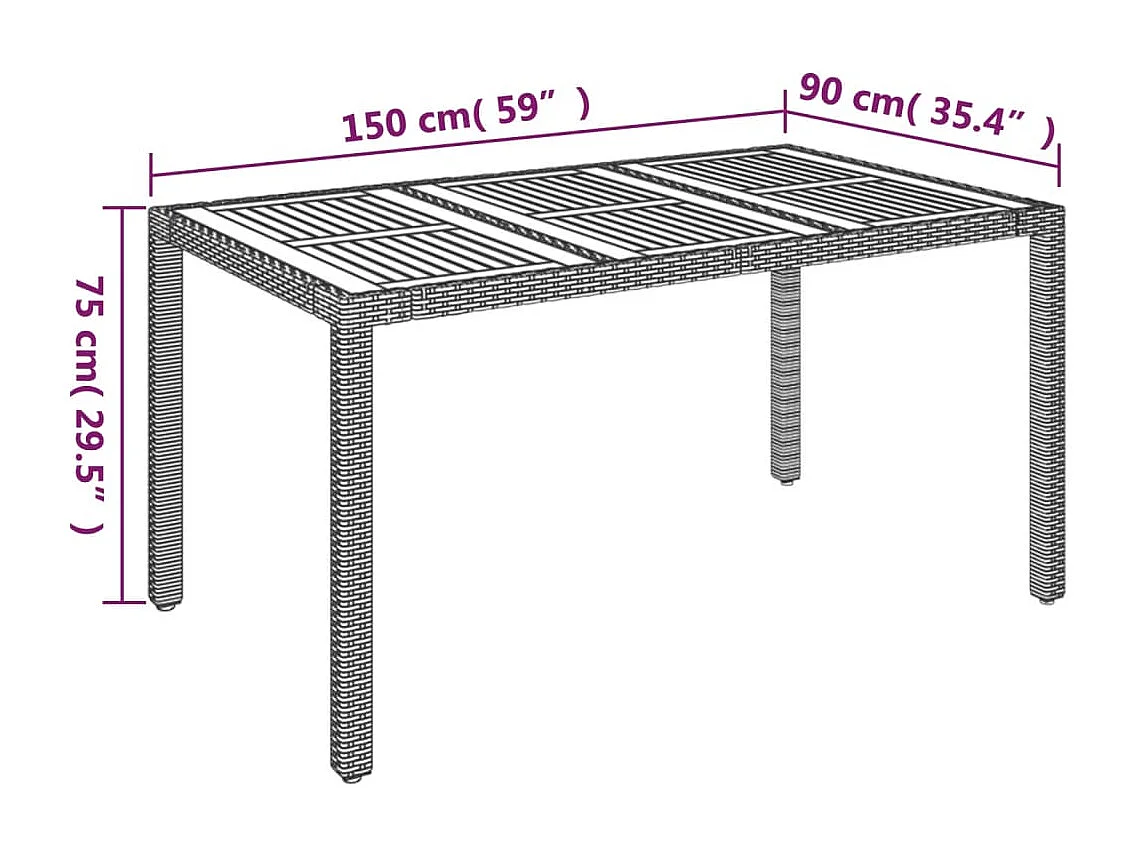 Gartentisch mit Holzplatte Schwarz 150x90x75 cm Poly Rattan