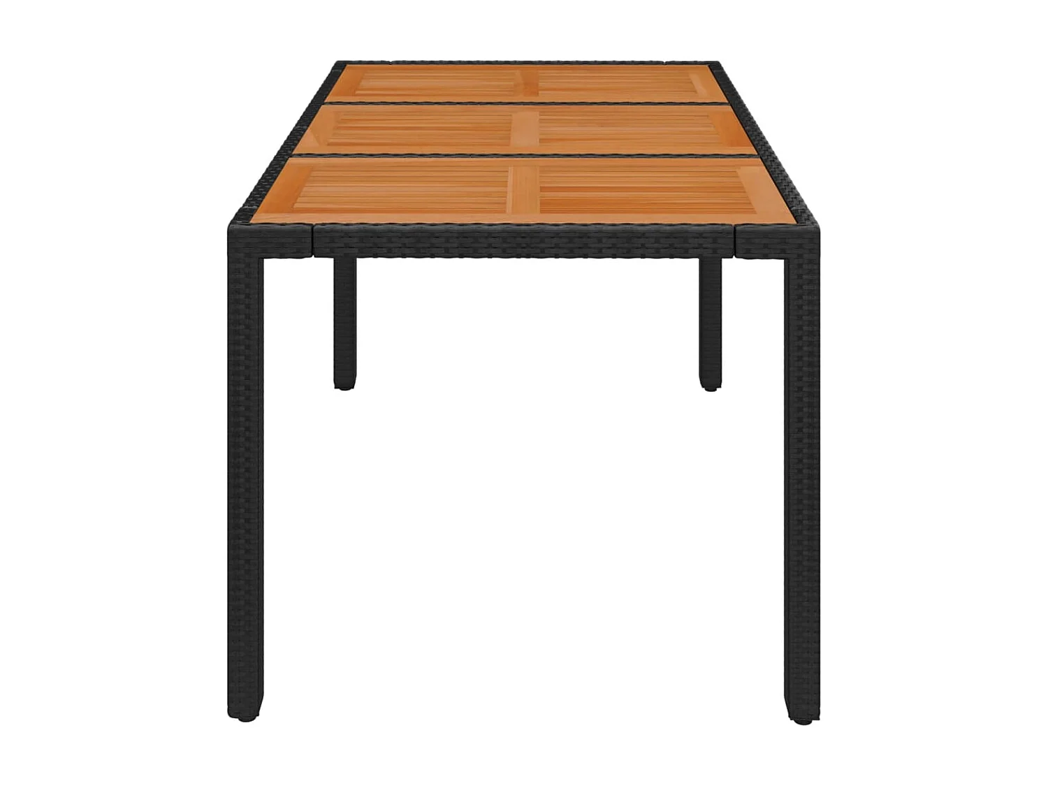 Gartentisch mit Holzplatte Schwarz 150x90x75 cm Poly Rattan