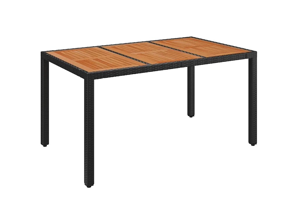 Tuintafel met houten blad 150x90x75 cm poly rattan zwart