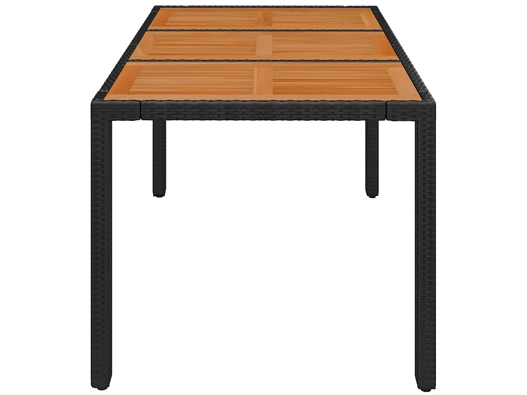 Tuintafel met houten blad 150x90x75 cm poly rattan zwart