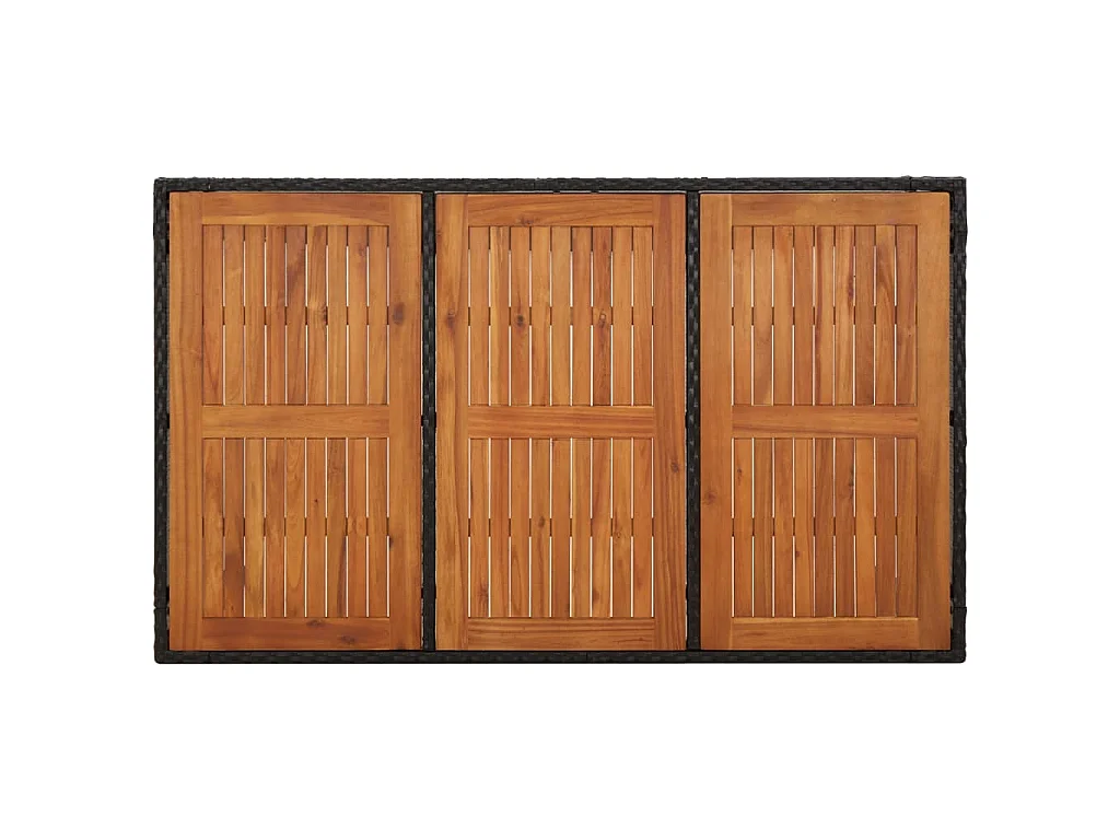 Tuintafel met houten blad 150x90x75 cm poly rattan zwart