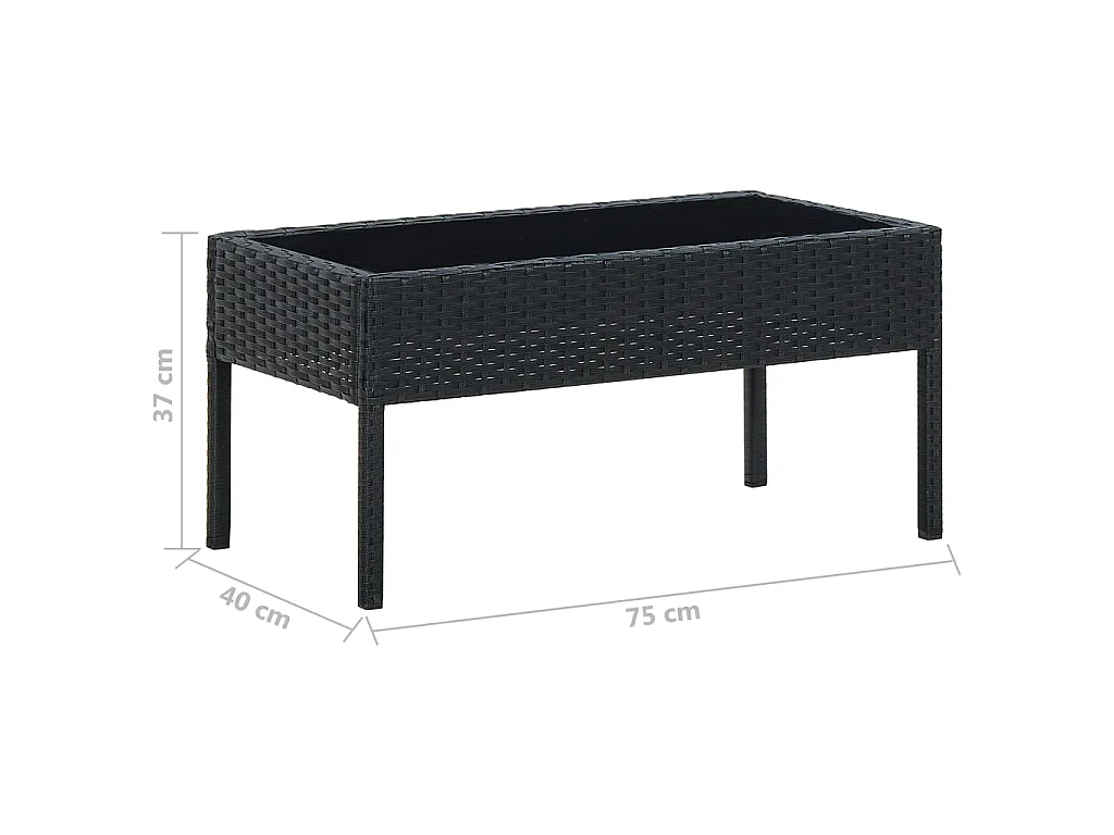 Tavolo da Giardino Nero 75x40x37 cm in Polyrattan