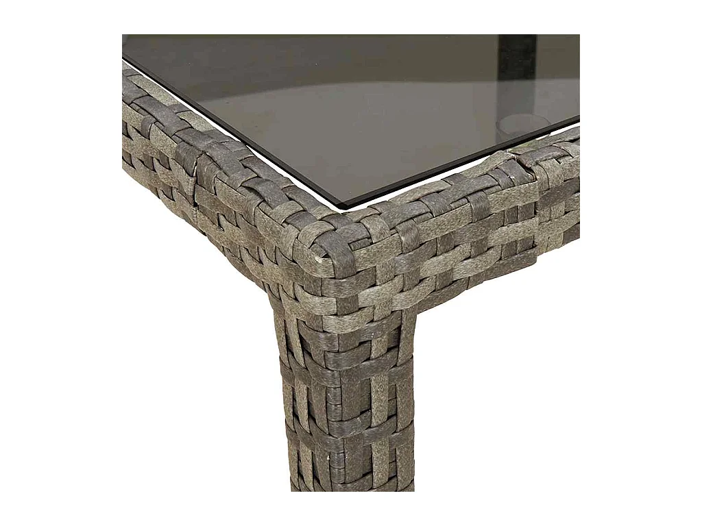Table de jardin gris 250x100x75 cm Verre trempé et poly rotin