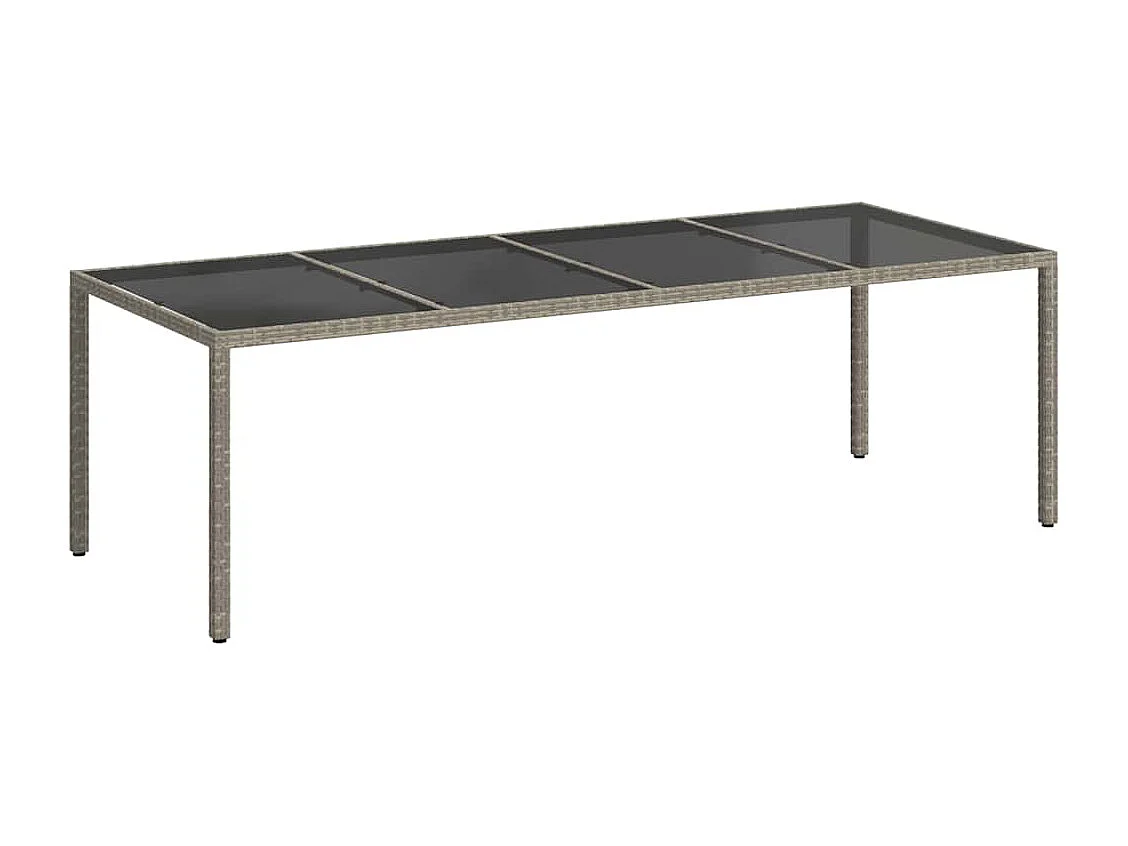 Tuintafel 250x100x75 cm gehard glas en poly rattan grijs