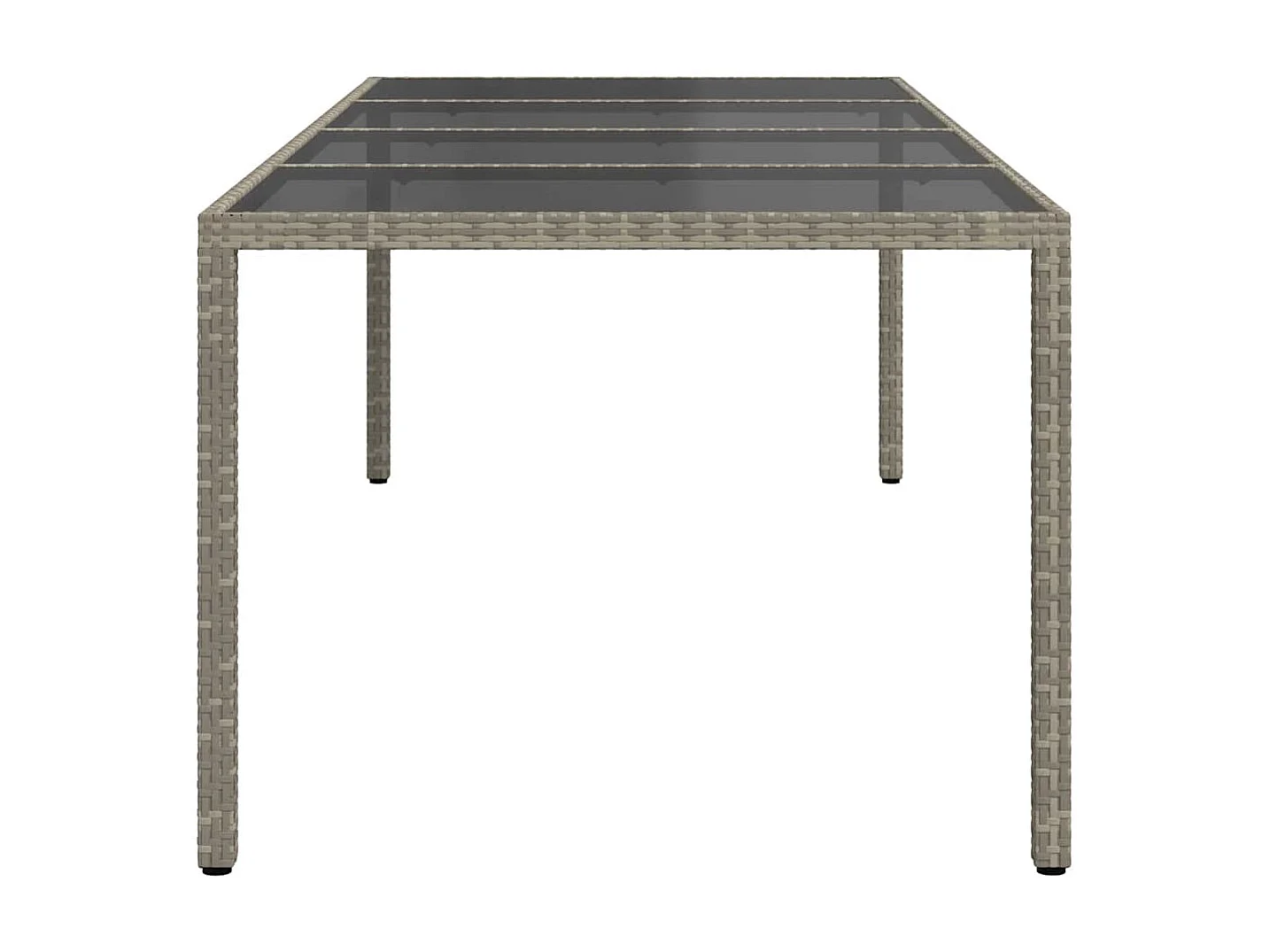 Tuintafel 250x100x75 cm gehard glas en poly rattan grijs