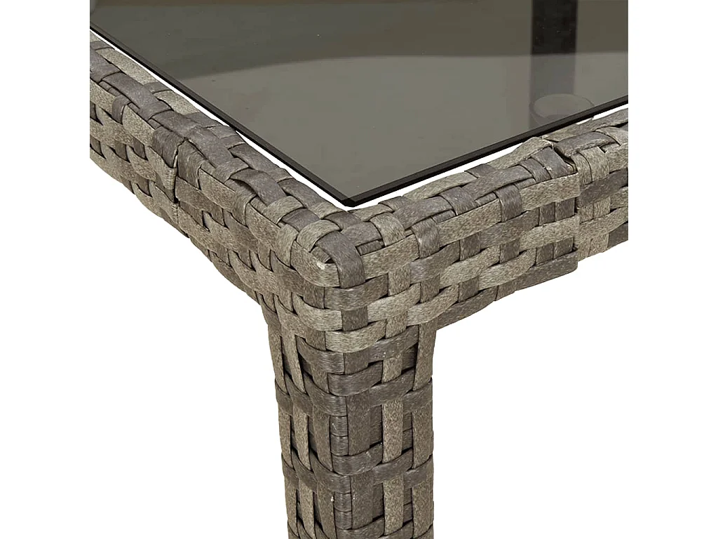 Tuintafel 250x100x75 cm gehard glas en poly rattan grijs