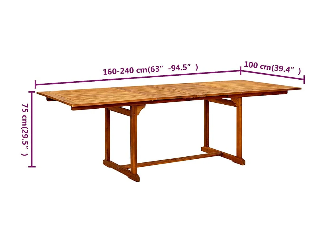 Table à dîner de jardin (160-240)x100x75cm Bois d'acacia massif