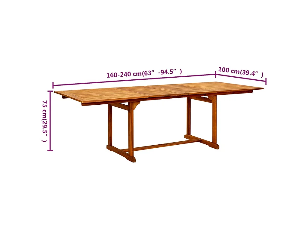 Tavolo da Pranzo per Esterni (160-240)x100x75cm Massello Acacia