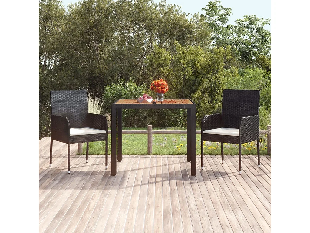 Table de jardin dessus en bois Noir 90x90x75 cm Résine tressée