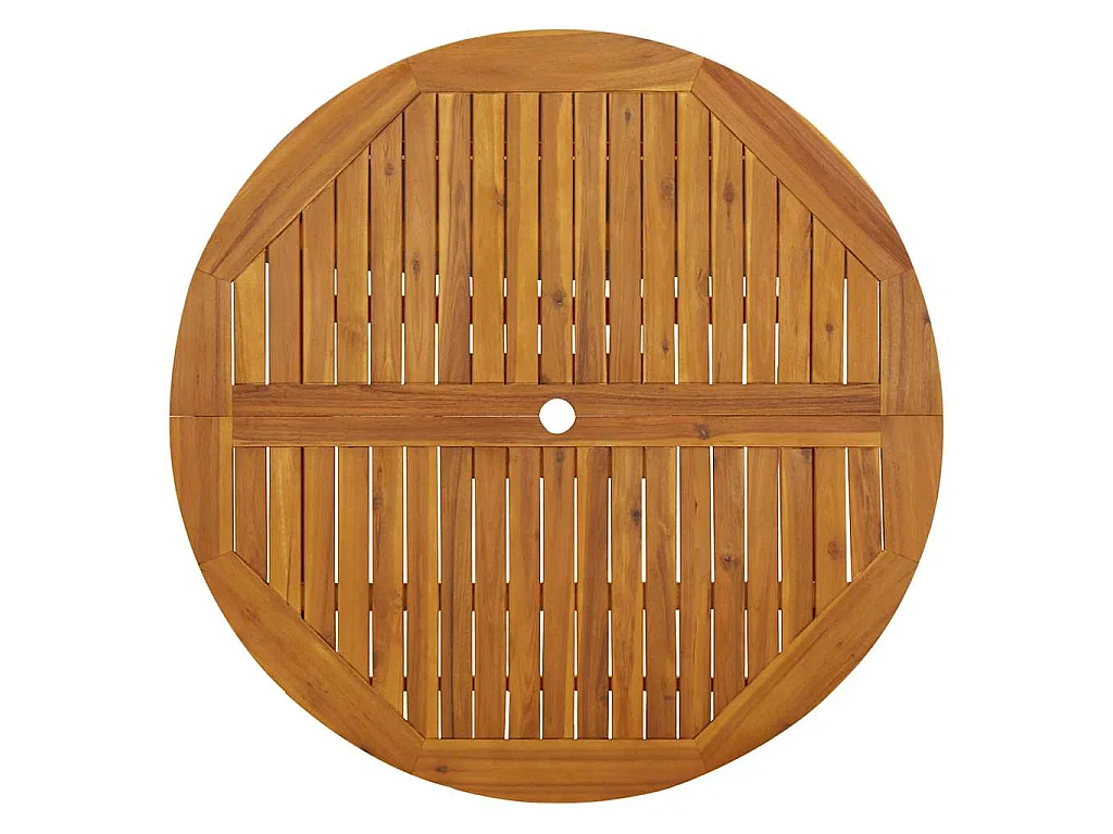 Składany stół ogrodowy o długości 110 cm, wykonany z litego drewna akacjowego.