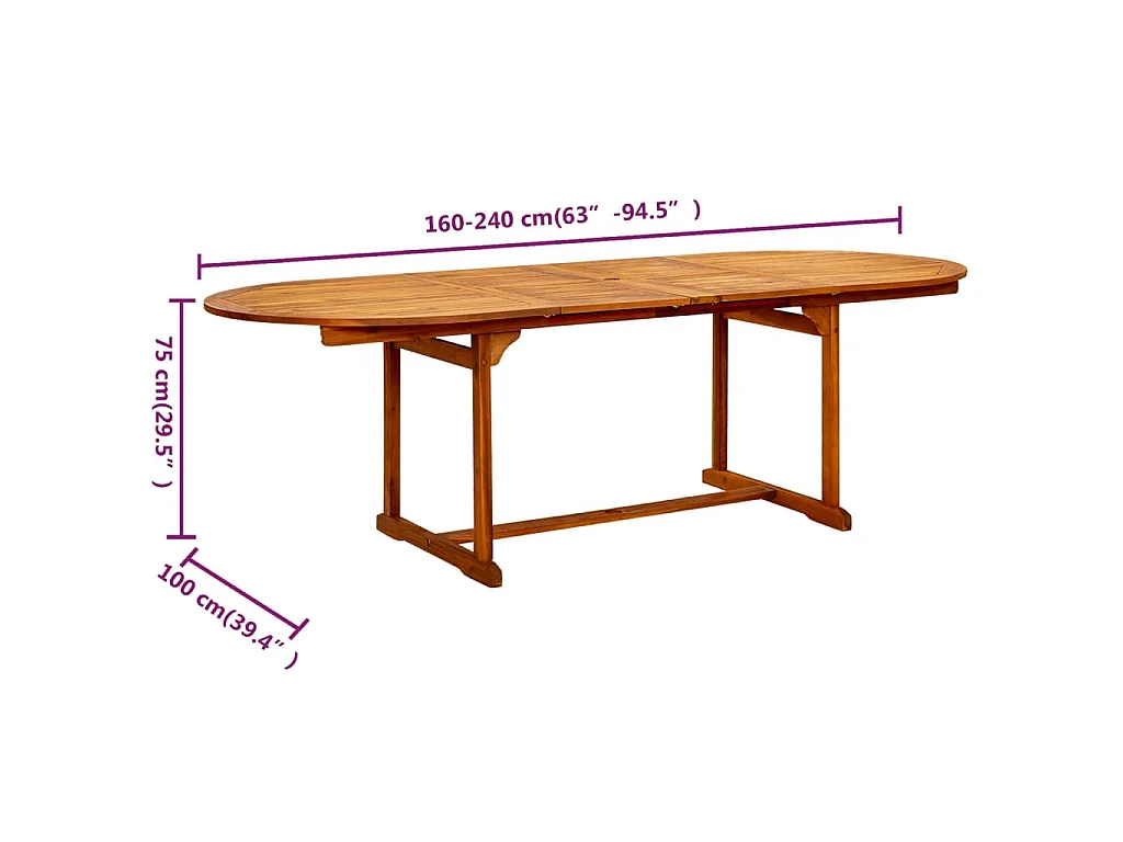 Table à dîner de jardin (160-240)x100x75cm Bois d'acacia massif