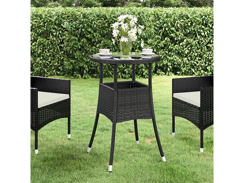 Gartentisch Ø60x75 cm Hartglas und Poly Rattan Schwarz