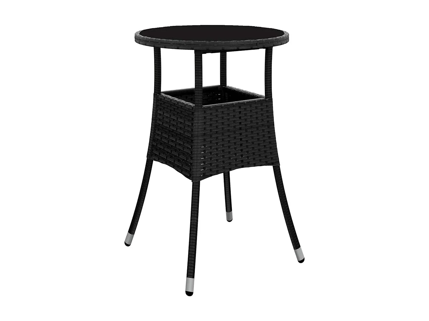Table de jardin Ø60x75 cm Verre trempé/résine tressée Noir