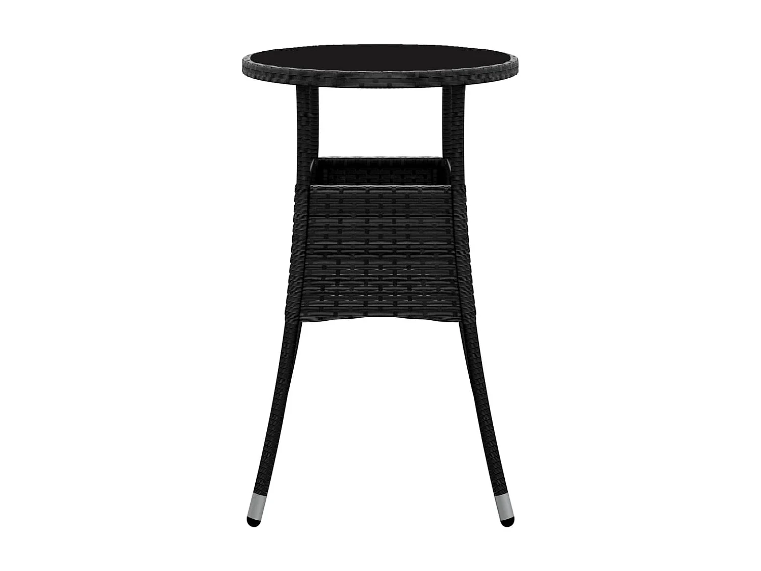 Table de jardin Ø60x75 cm Verre trempé/résine tressée Noir