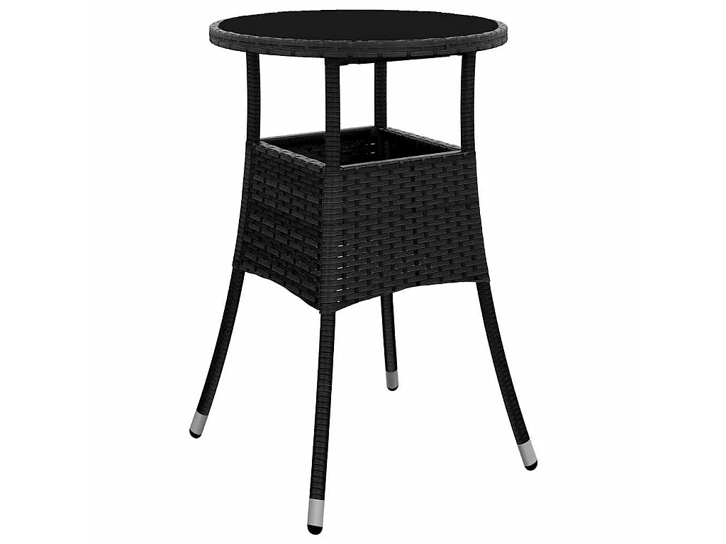 Tuintafel Ø60x75 cm gehard glas en poly rattan zwart