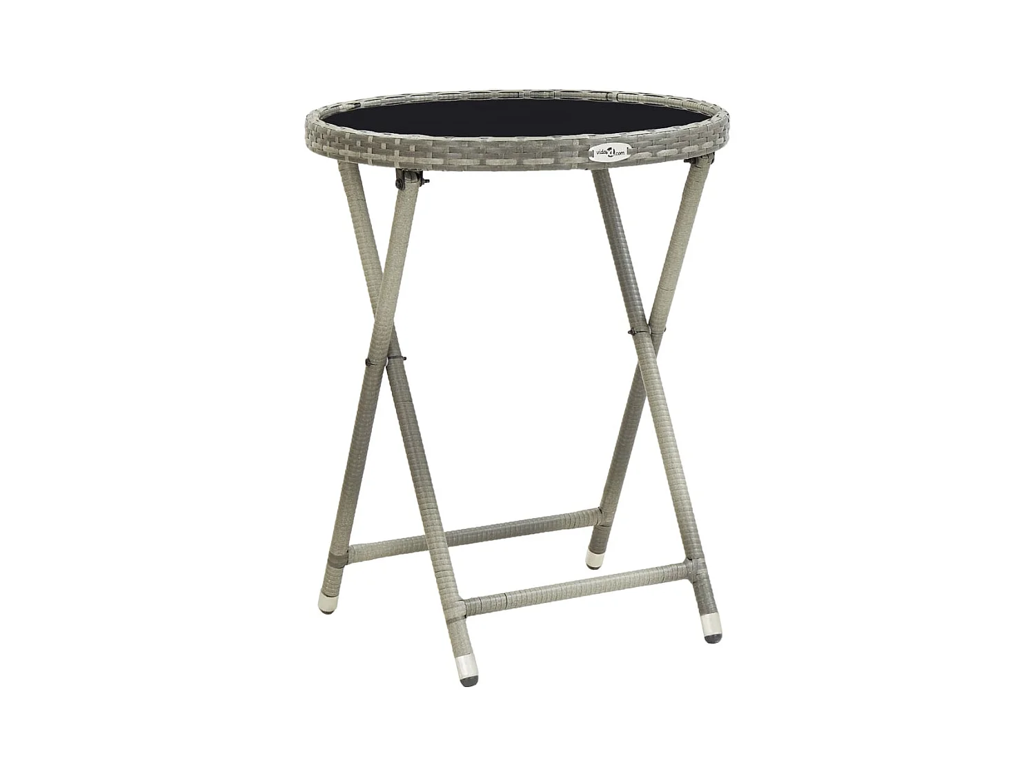 Table à thé Gris 60 cm Résine tressée et verre trempé