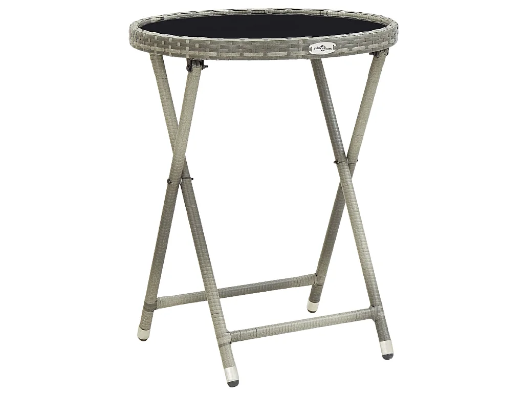 Theetafel 60 cm poly rattan en gehard glas grijs