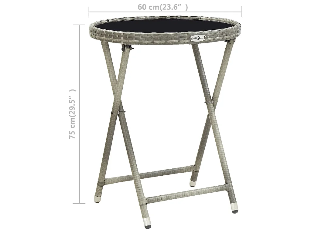 Theetafel 60 cm poly rattan en gehard glas grijs