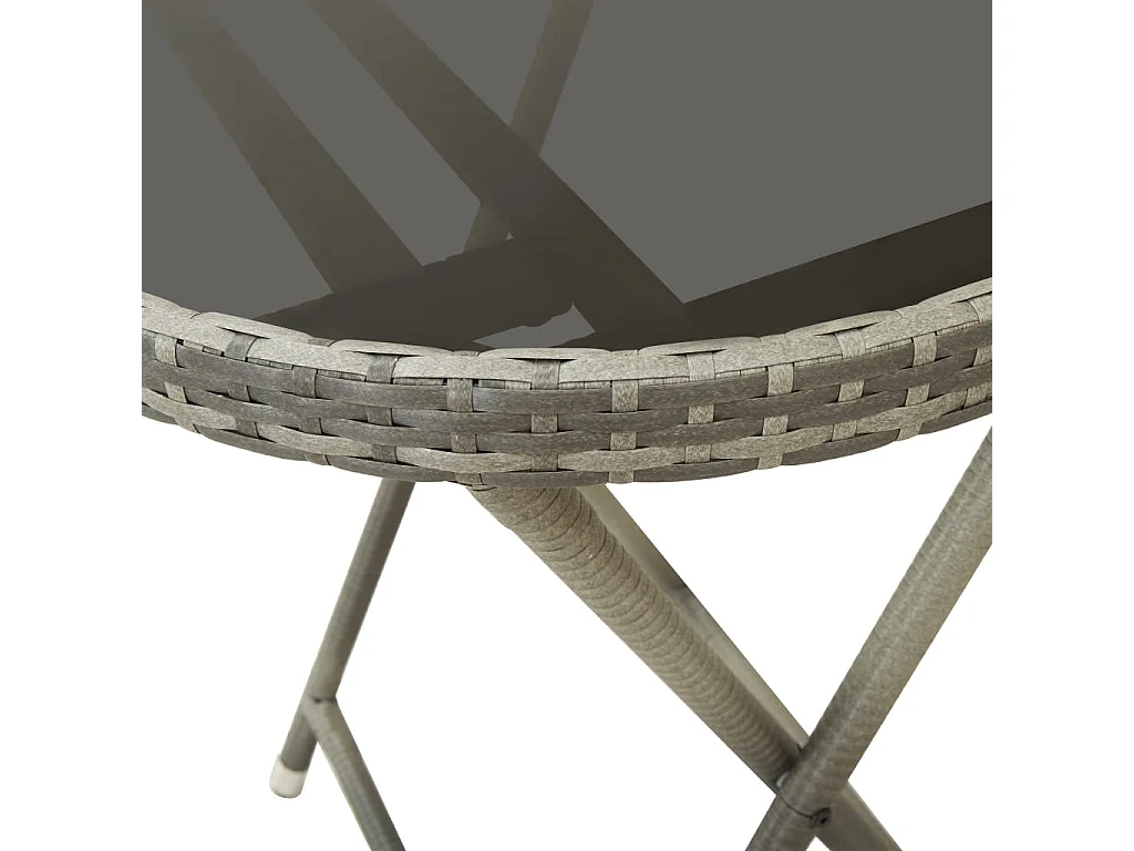 Theetafel 60 cm poly rattan en gehard glas grijs
