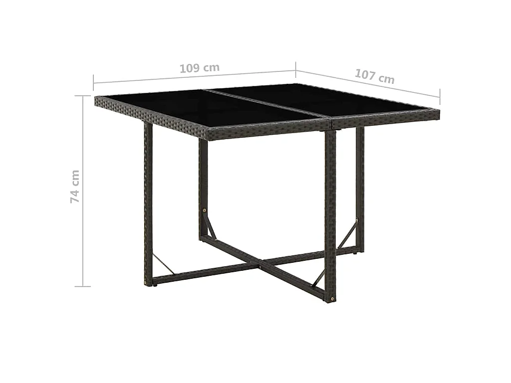Table de jardin Noir 109x107x74 cm Résine tressée et verre