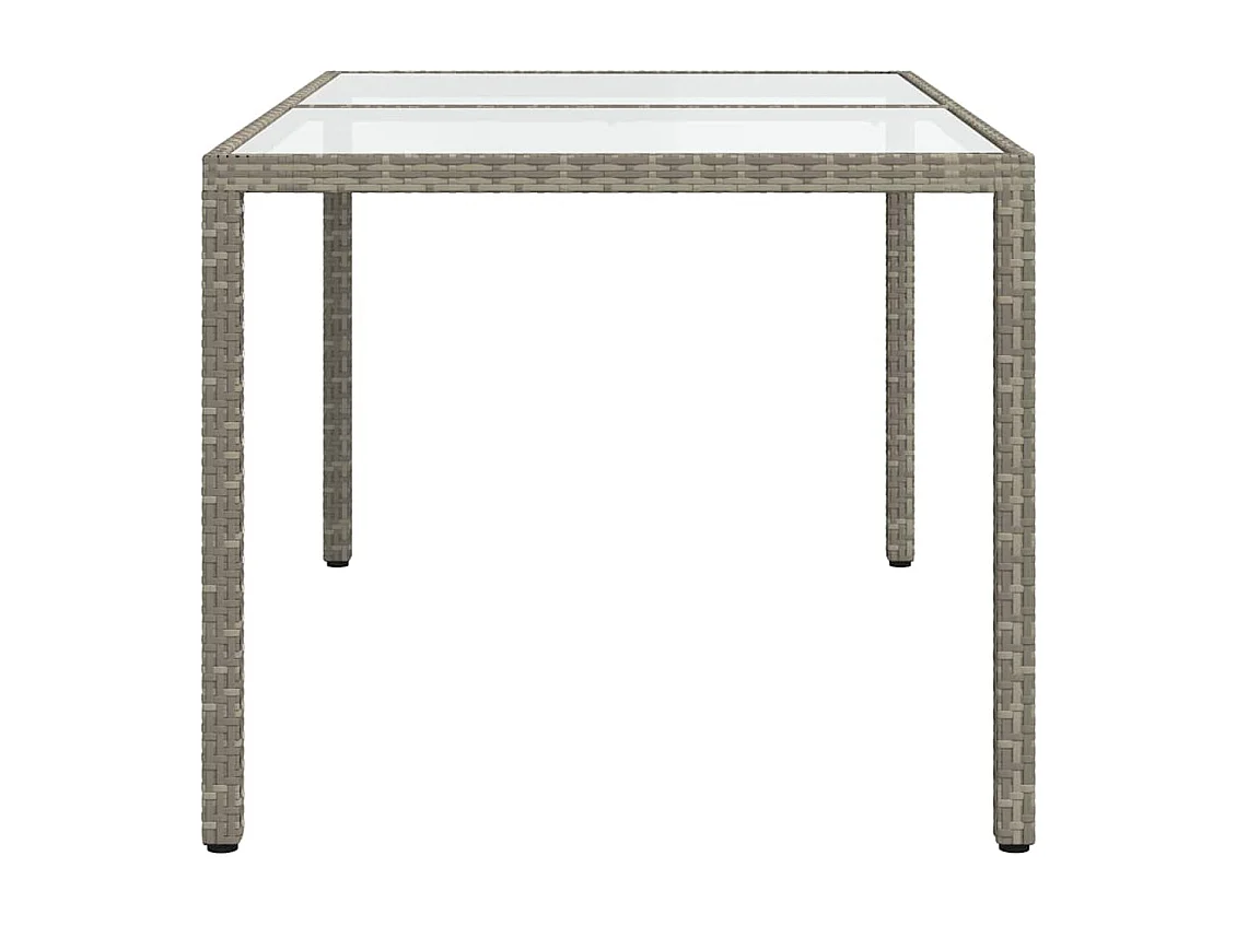Table de jardin 150x90x75 cm Verre trempé et poly rotin Gris