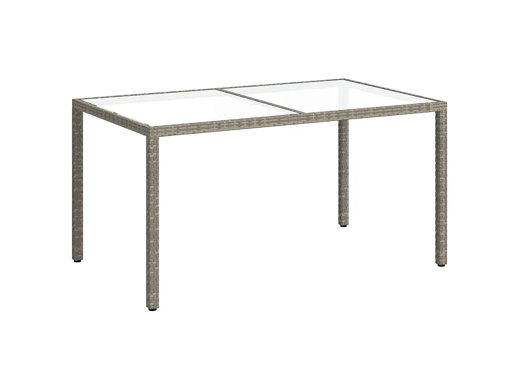 Tavolo Giardino 150x90x75cm Vetro Temperato e Polyrattan Grigio